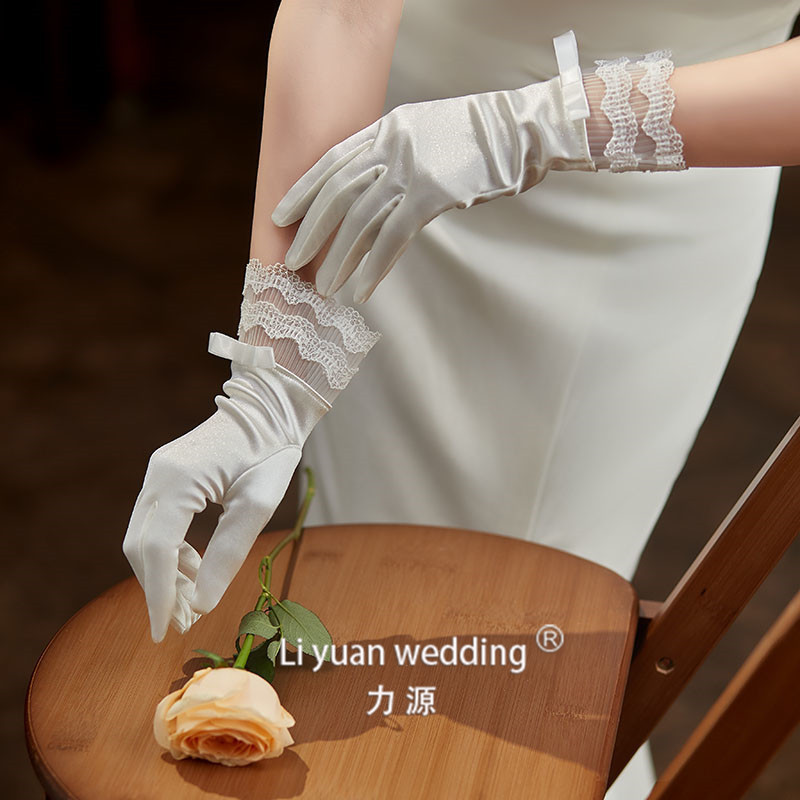 新娘结婚拍照礼仪领证派对主持活动女士色丁缎面手套|undefined