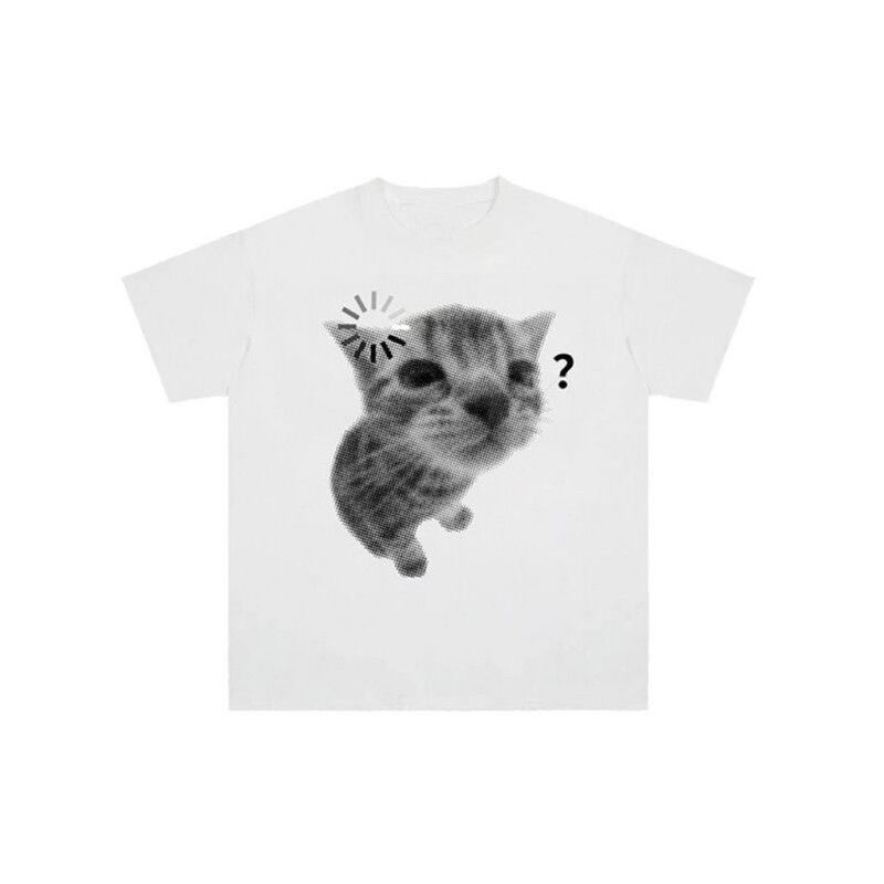 Ah? Original Fun and Cute Kitten and Puppy Heavy Print Short-Sleeve Loose Abstract Clothing Quirky Men's T-Shirt Ah? Original Fun and Cute Kitten and Puppy Heavy Print Short-Sleeve Loose Abstract Clothing Quirky Men's T-Shirt