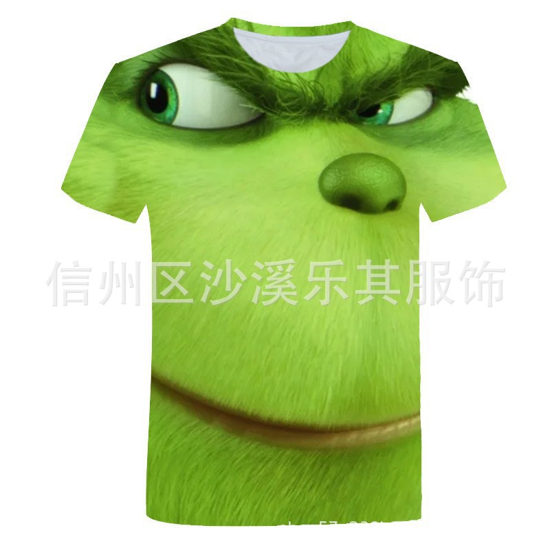 2024 Deportes de ocio europeos y americanos Cuello redondo Monster de pelo verde Camiseta corta Impresión digital 3D a la imagen Z Pareja adolescente T