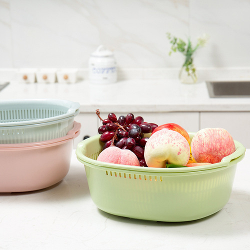 Double-layer drain basket household vegetable sink enlarged plastic kitchen vegetable basket fruit basin living room fruit plate