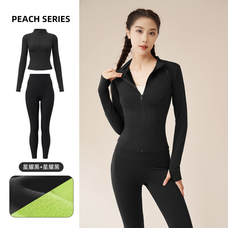 秋冬の厚いベルベットヨガ服セットの裸感が痩せている高弾防風保温フィットネススーツの女性|undefined