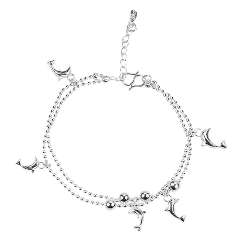 Pulsera de moda de estilo coreano de doble capa de mujer pulsera de delfines tobillera joyería plateada de Europa y América Comercio Exterior fábrica al por mayor