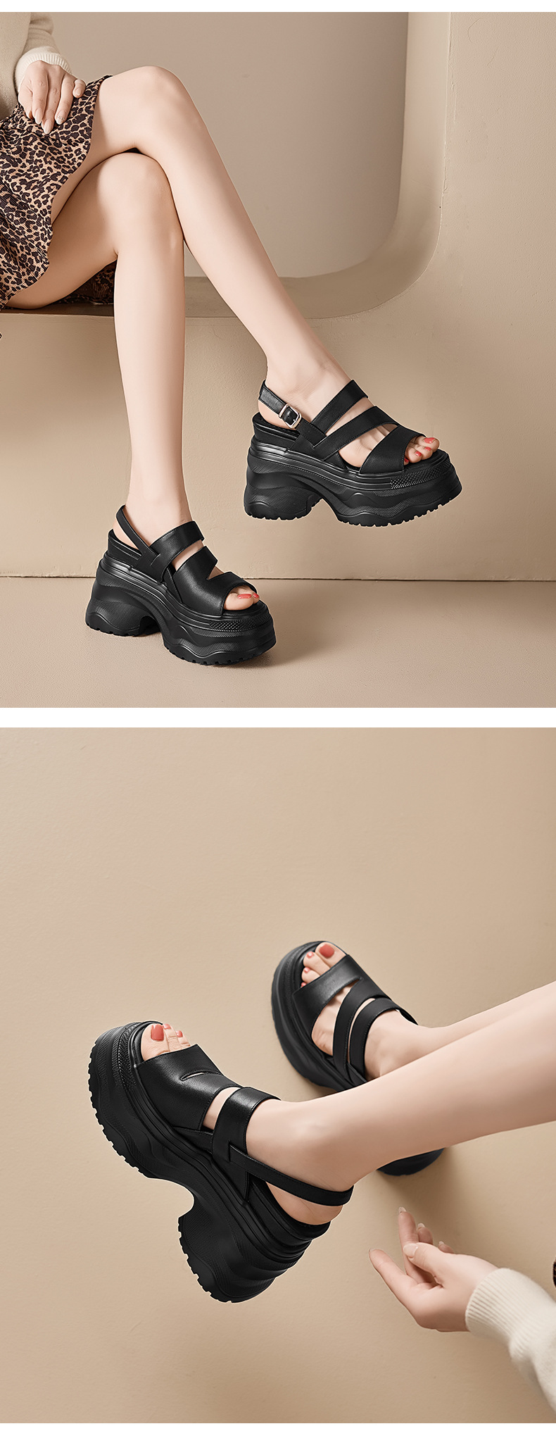 Sandal cao gót nữ hở mũi đế xuồng 12 cm quai ngang — màu đen, màu trắng ngà chi tiết 7