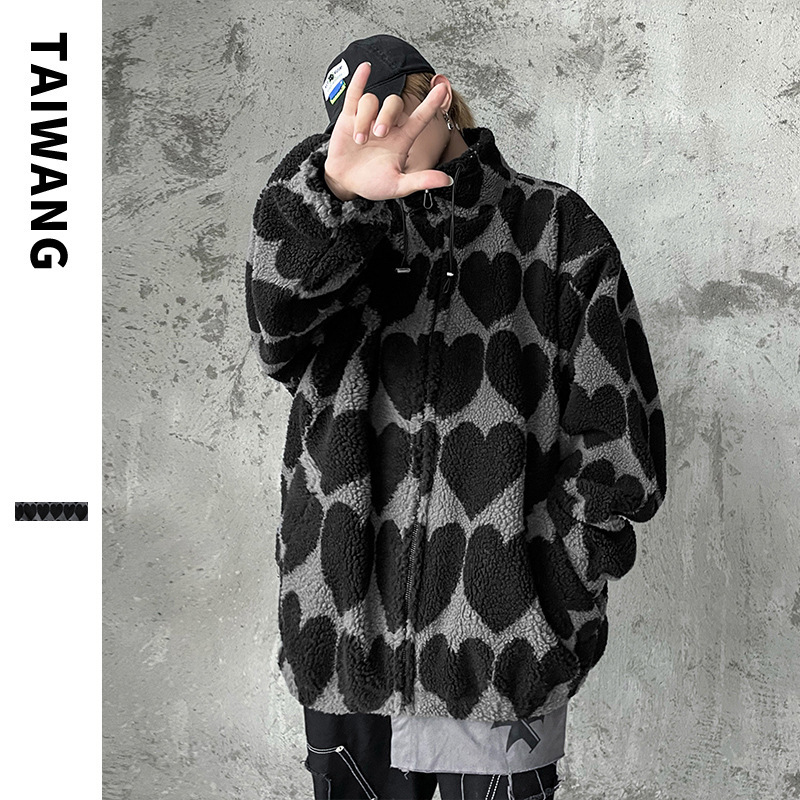 Taiwang Men's Clothing丨Trendy Brand Lamb Wool Jacket Men's 2024 Autumn and Winter New Loose Jacket Men's Printed Cotton Jacket Men