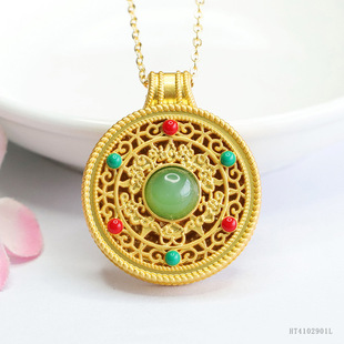 Yuyu natural Hetian jade jasper pendant ancient method silk Huang Caishen pendant jewelry wholesale HT4102901L