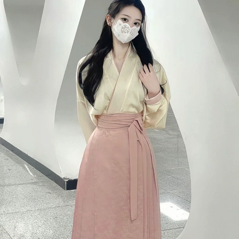 Hanfu повседневная розовая юбка с конским лапшой