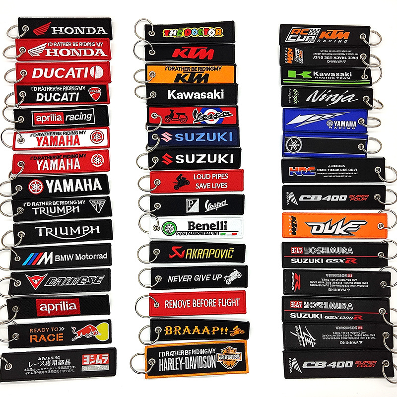 摩托车钥匙扣短布条刺绣织唛机车潮流挂件汽车LOGO帽子衣服标签