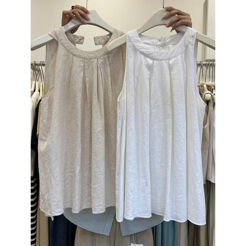 Shirt with 13 Rows, Summer 2025, Korean Style, Loose Round Neck, Pleated, Commute, Slimming, Versatile, Off-the-Shoulder Backless Top