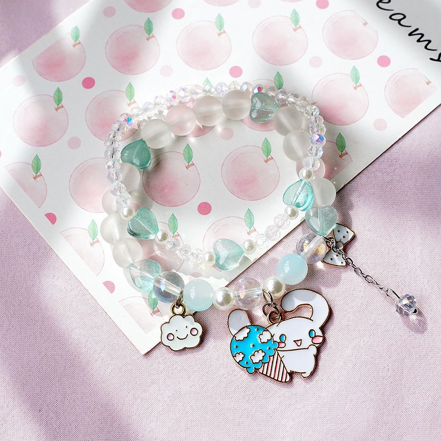 thumbnail image 1 of Versión coreana de Mori, pulsera de perlas con cuentas de cristal de doble capa, cuerda de mano para estudiante, canela, perro, lazo, flor, colgante, decoración de mano, helado, 1 of 2