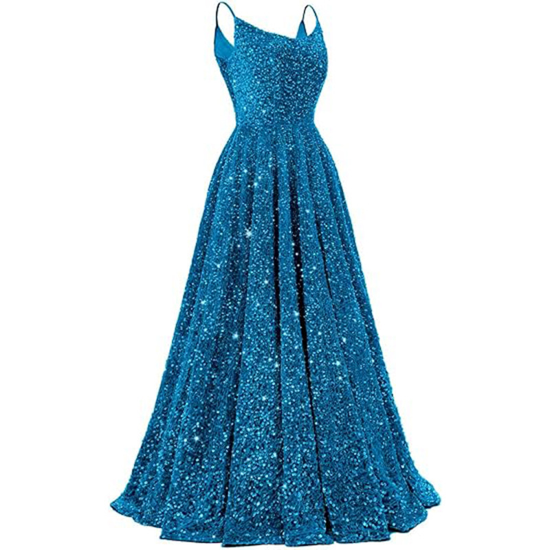 Amazon 2024 New Sleeveless Shoulder Sexy Backless Strap Sequin Evening Dress Banquet Evening Dress Women