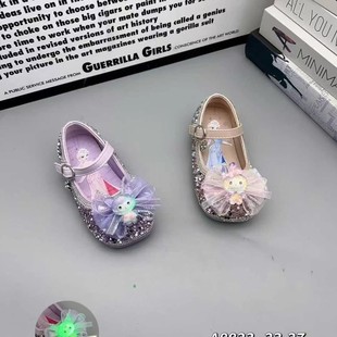 Sister and Brother Girls' Leather Shoes Spring Style Elsa Princess Light-Up Little Girl's Soft-Soled Crystal Shoes Wholesale