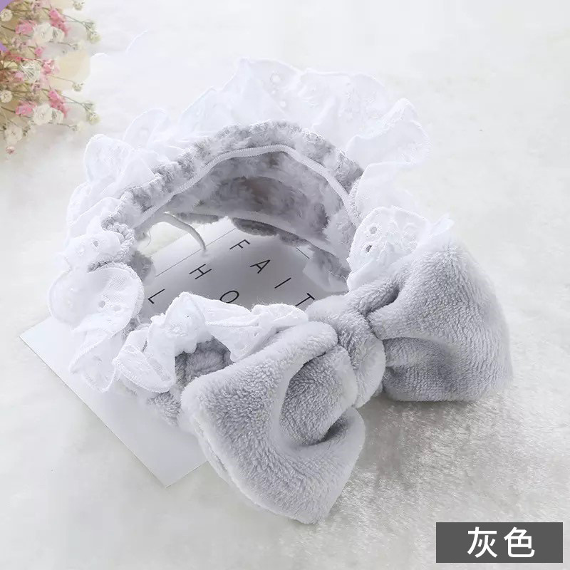 [Entrega de una pieza] ins japonés terciopelo coral suave arco vintage oreja de madera encaje banda para el cabello