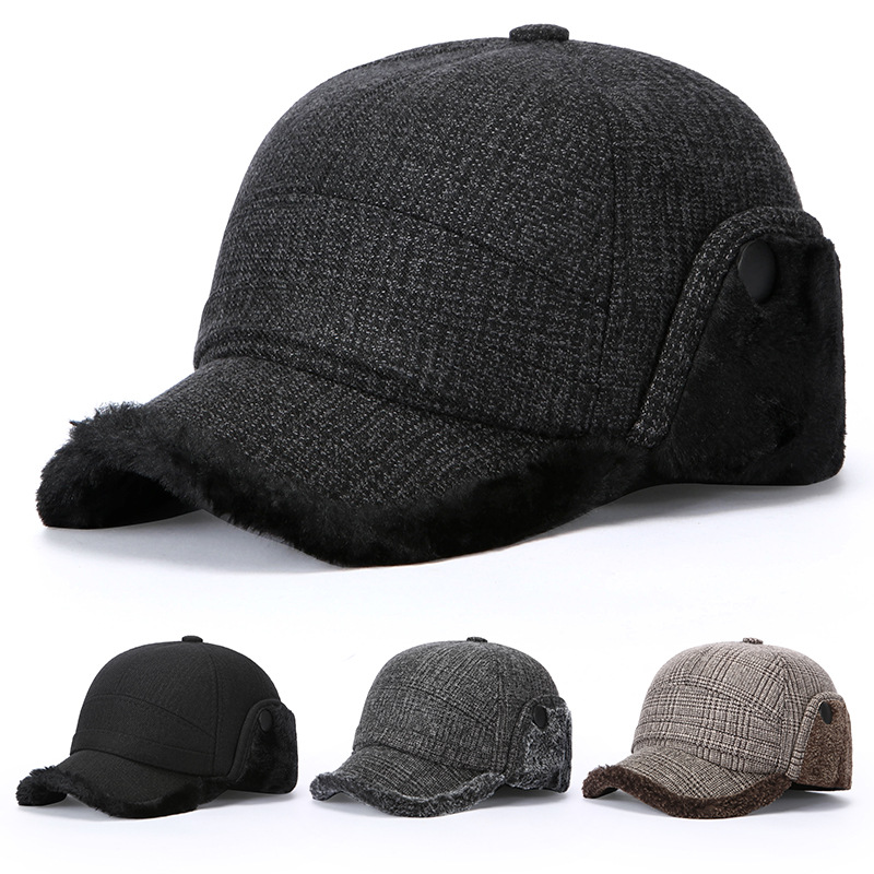 New autumn and winter warm Lei Feng hat for men, suitable for dads, outdoor casual thickened fleece-lined hat for middle-aged and elderly, with ear protection