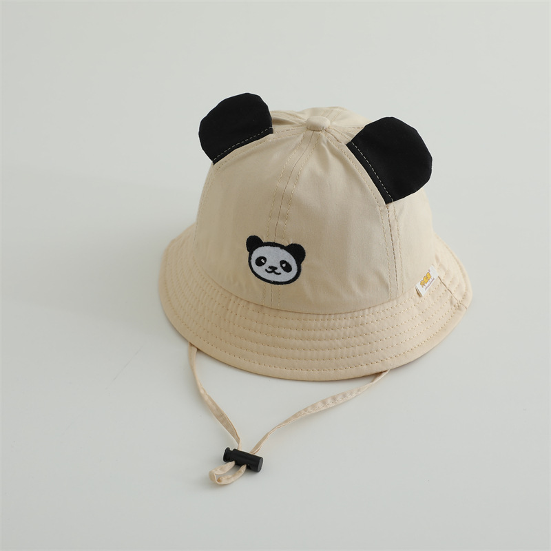 2025 primavera súper lindo sombrero panda para niños bordado gorra de bambú gorra respirable gorra de pescador bebé con cuerda de aire
