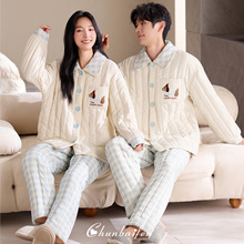 淳佰芬冬季保暖睡衣三层夹棉家居服卡通长袖加绒加厚情侣居家套装