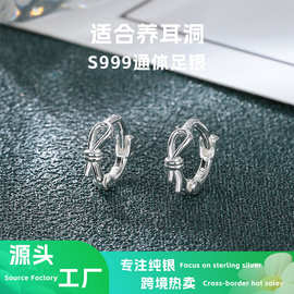 S999纯银钱袋子耳环女耳圈耳骨钉足银耳扣耳饰纯银手工工艺