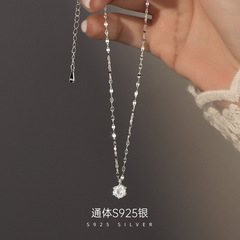 925純銀六爪單鑽項鍊輕奢小眾高級感鋯石鎖骨鏈網紅精緻百搭配飾
