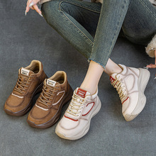 头层牛皮秋季新款老爹鞋复古休闲运动轻便厚底舒适中帮阿甘女单鞋