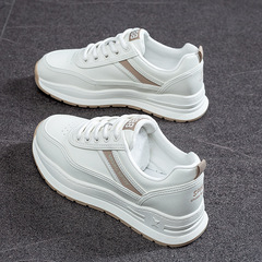 阿甘鞋女2023春季新款真皮厚底圓頭平底運動休閒鞋老爹小白鞋