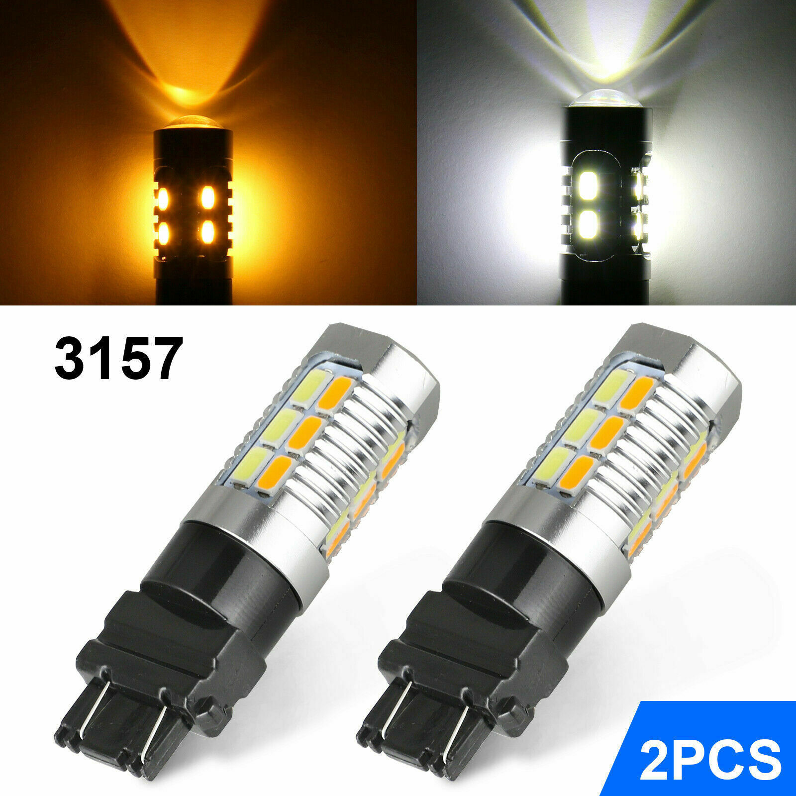 Lámpara de freno LED del automóvil 3157 luz de dirección 22SMD blanco amarillo bicolor luz diurna T25 3157 5630 luz trasera image 1