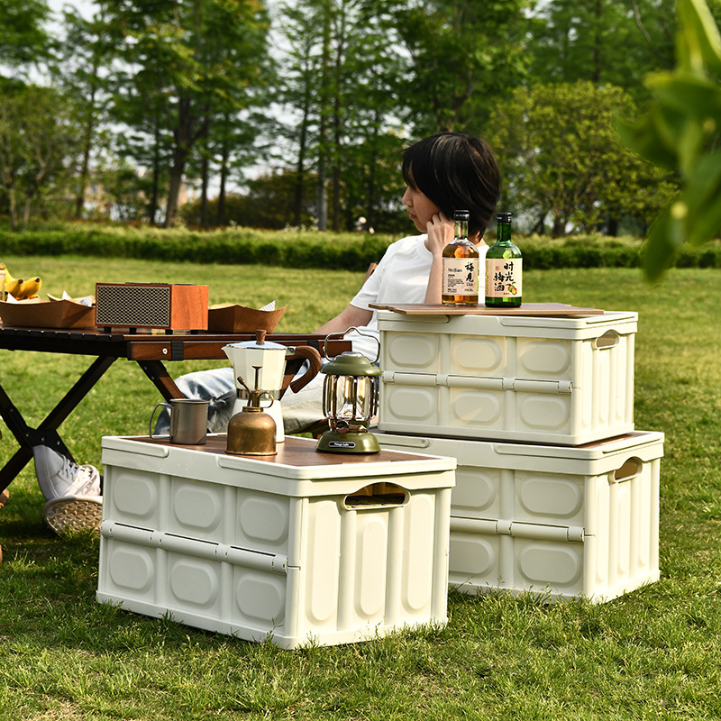 Coche plegable caja de almacenamiento al aire libre camping caja de almacenamiento camping tapa de madera caja de almacenamiento maletero del coche portátil