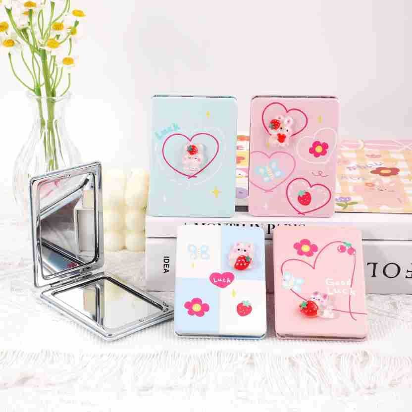 Pequeño espejo rectangular encantador dibujos animados piezas de adesivo portátil HD maquillaje plegable espejo doble cara