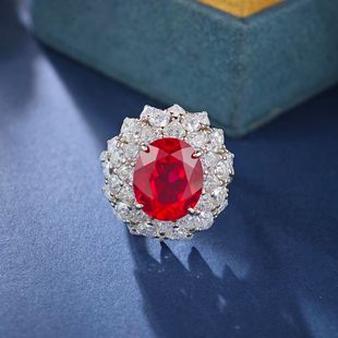 S925 new pure silver luxury inlaid 6 karat pigeon blood red ring women's heavy industry full inlaid closed high carbon diamond ring