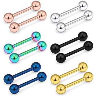Korean Style Stainless Steel Double Head Round Ball Tongue Nail Simple Fashion Trendy Earrings Cute Mini Girl Titanium Steel Ear Bone Nail