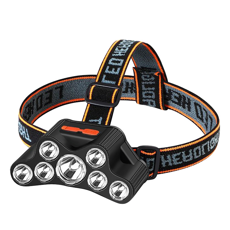 Transfronterizo de plástico 7 cabezal de luz recargable al aire libre luz de pesca nocturna lámpara de minería iluminación portátil LED auricular