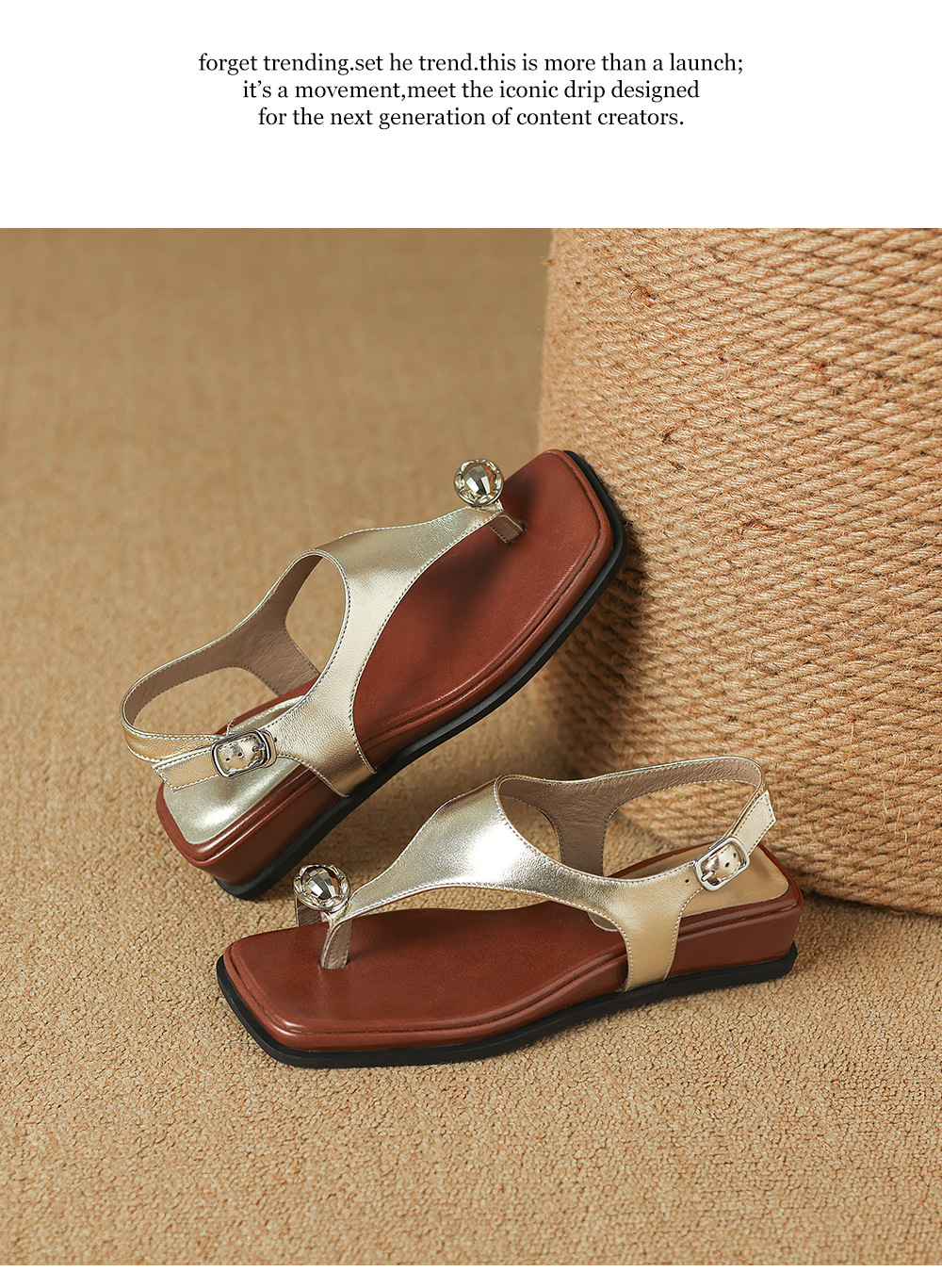 Sandal xỏ ngón nữ đế bệt phong cách nghỉ dưỡng — màu vàng chi tiết 17