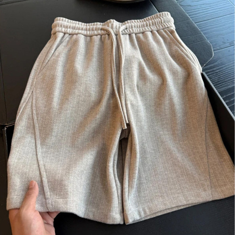 Old Money Style Diagonal Cut Heavyweight Shorts for Men, Summer Cleanfit Trendy Brand Loose Mid-Length Pants, Men's Casual Five-Point Pants