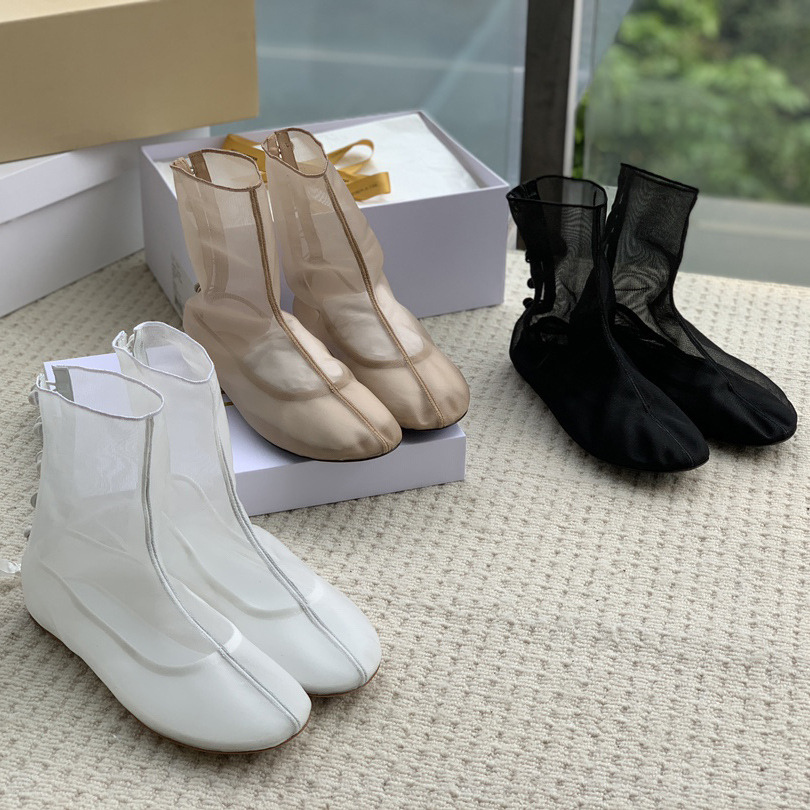 Fashionable white breathable mesh summer boots flat