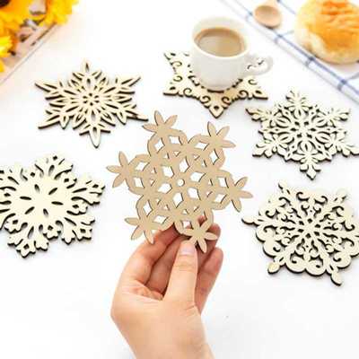 wholesale wholesale Polygonal Snowflake Hollow Insulation pad Snowflake Wooden mat Table mat Hot dining table mat Wooden hollow