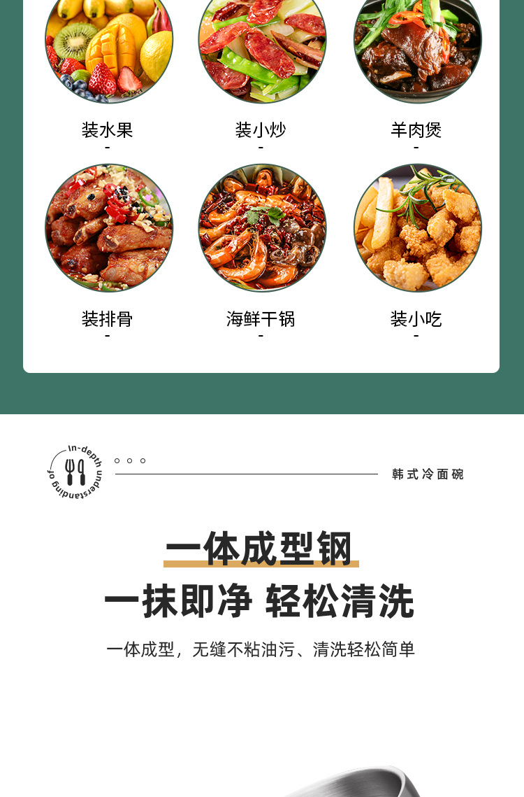 韩式冷面碗商用金色沙拉泡菜碟大容量拌饭拉面碗双层不锈钢汤碗详情8