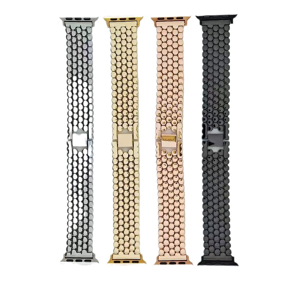 Ремешок для часов Metal Honeycomb (совместим с Apple iWatch), сплавная сеточная цепь, регулируется 38–49 мм