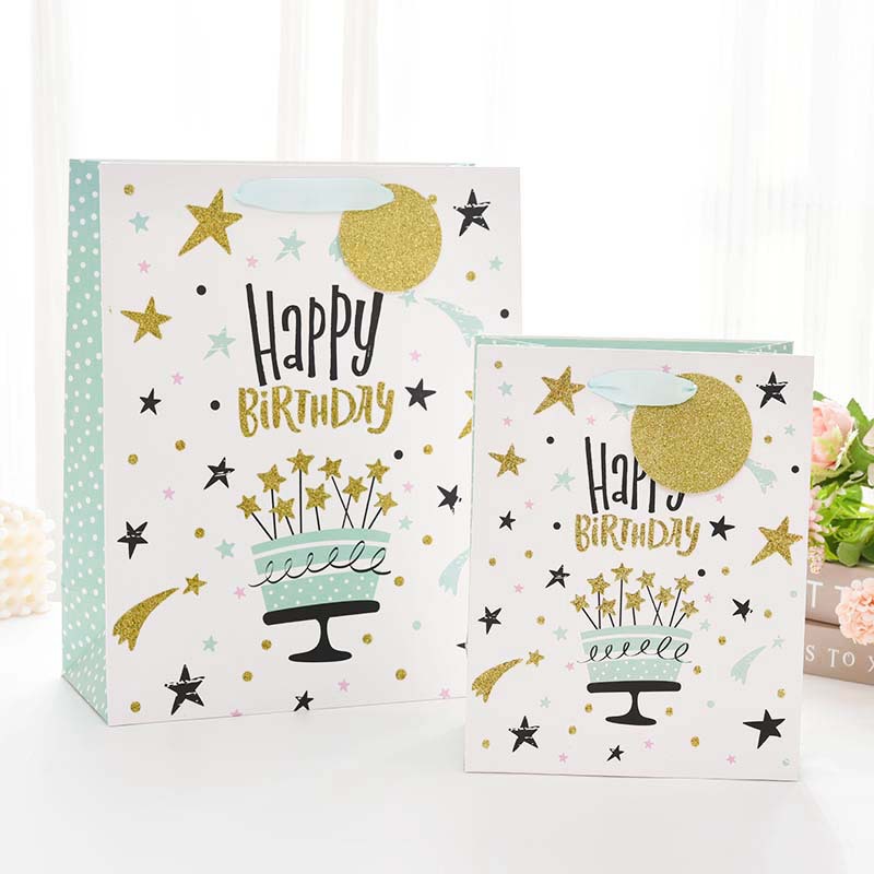 Nueva bolsa de regalo de cumpleaños transfronteriza, bolsa de mano de bronceado de alta gama, bolsa de embalaje de regalo, bolsa de papel portátil al por mayor