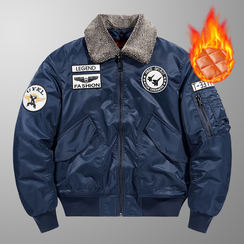 Men's Clothing Autumn and winter thick men's jacket large size stand collar thickened warm cotton coat detachable collar flight jacket outer jacket_voghion.com