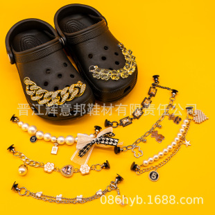 New Hole Shoes Accessories Metal Shoe Flower Shoe Buckle Rhinestone Pearl Alloy Chain diy Decorative Buckle Fit Cross Border