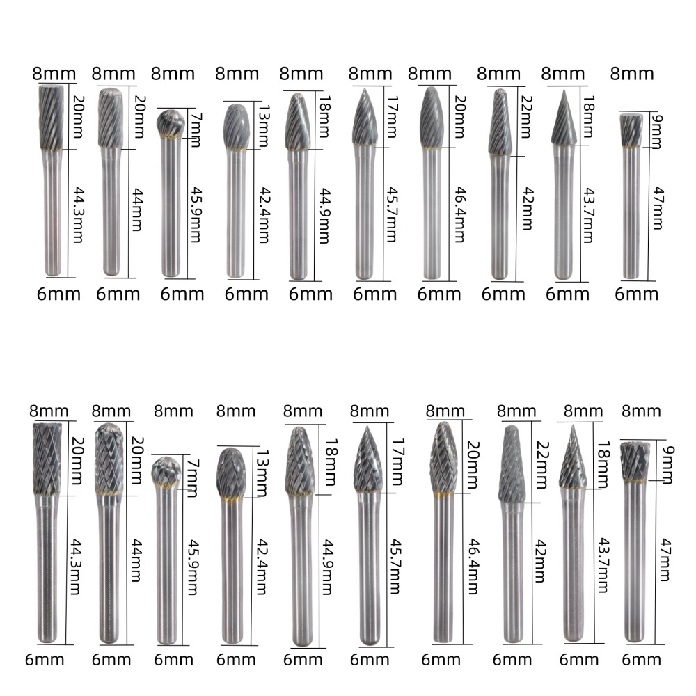 Carbide rotary file 6x8mm tungsten steel grinding head metal weld mark polishing electric grinder wind grinding electric file