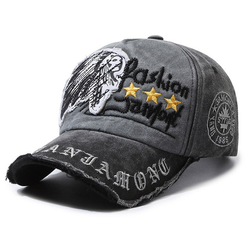 European and American-style baseball cap, vintage distressed design, casual outdoor sports hat for spring and autumn, sunshade hat with letter embroidery, men's visor cap.