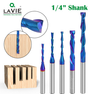 2-Blade Straight Cutter Upper Spin Flat Head Lower Spin Angle of Attack Composite Blue Nano Grooving Straight Cutter Woodworking Milling Cutter
