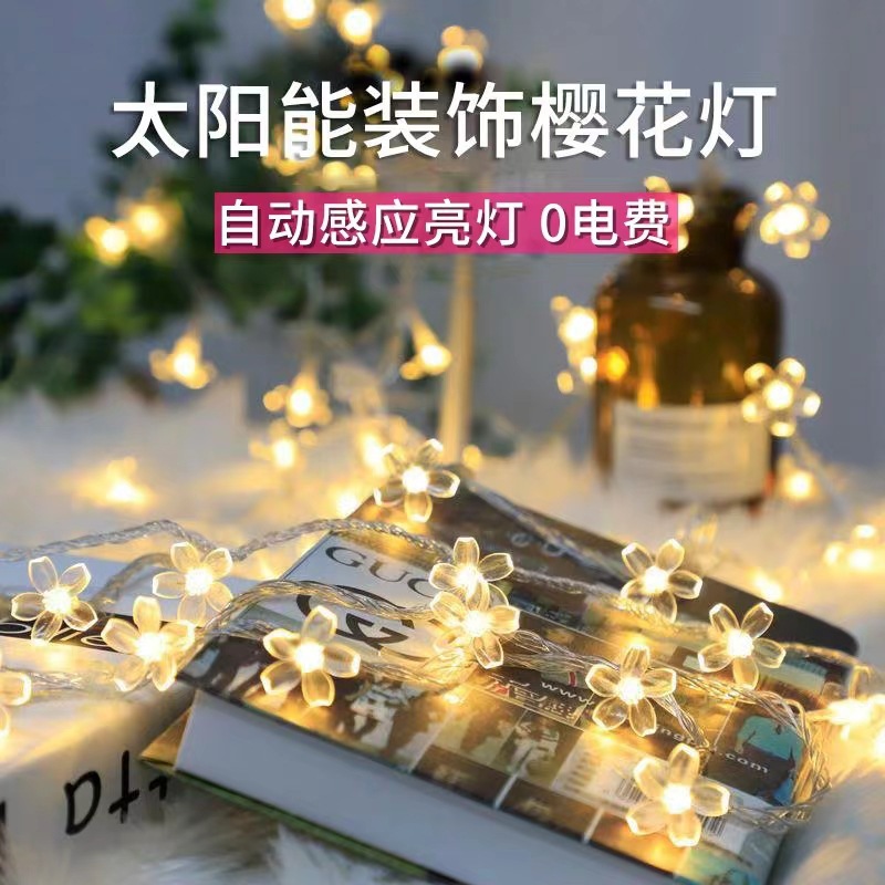 Luz solar de cerezo al aire libre impermeable decoración de jardín luz de atmósfera jardín diseño de balcón lámpara parpadeante LED lámpara de color