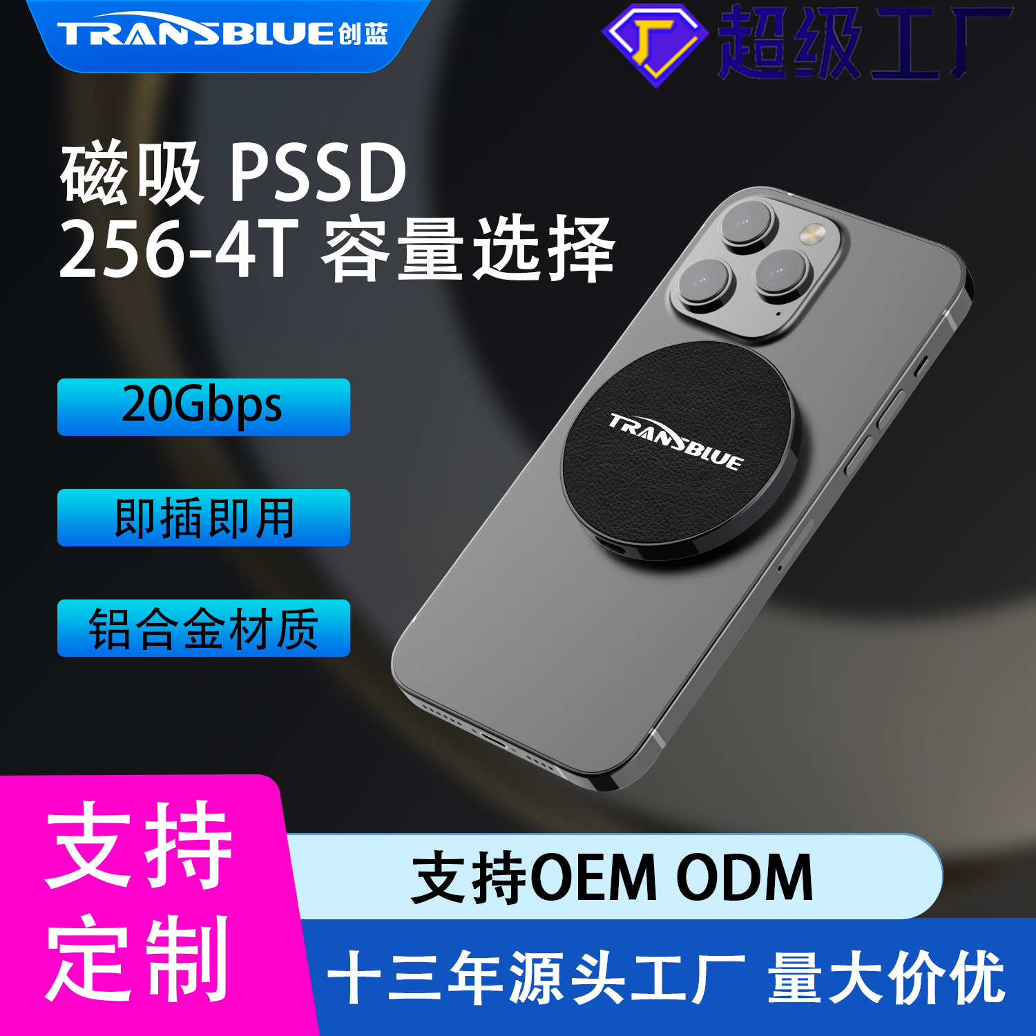 2025 Cross-Border Hot Product Can Be Oem Customized and Processed with Magnetic Pssd Classy Leather 2Tb Large-Capacity Solid-State Drive