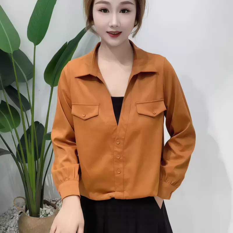 秋季法式设计假两件衬衫女气质翻领减龄宽松显瘦遮肉百搭上衣衬衣