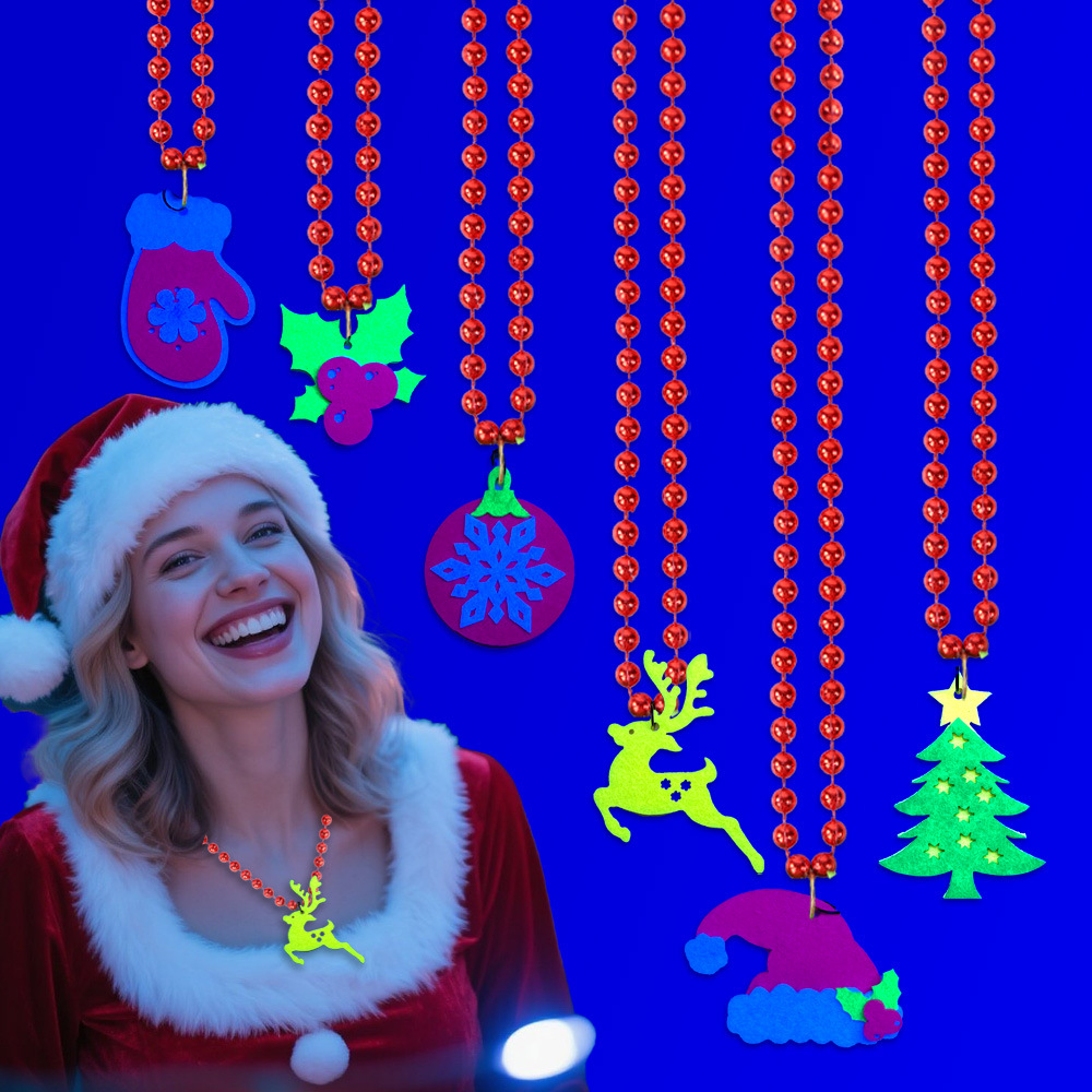 Collar decorativo fluorescente de Navidad, fiesta festiva para niños, accesorios fotográficos, colgante de copo de nieve de alce navideño
