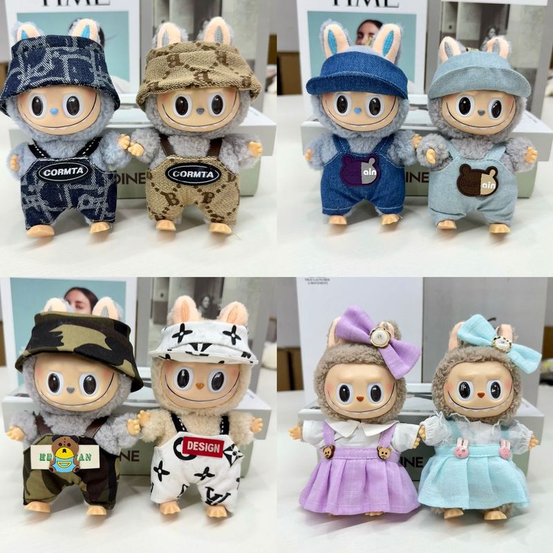 拉布布的衣服一二三代17cm毛绒挂件labubu娃衣背带裤套装裙子着替|undefined