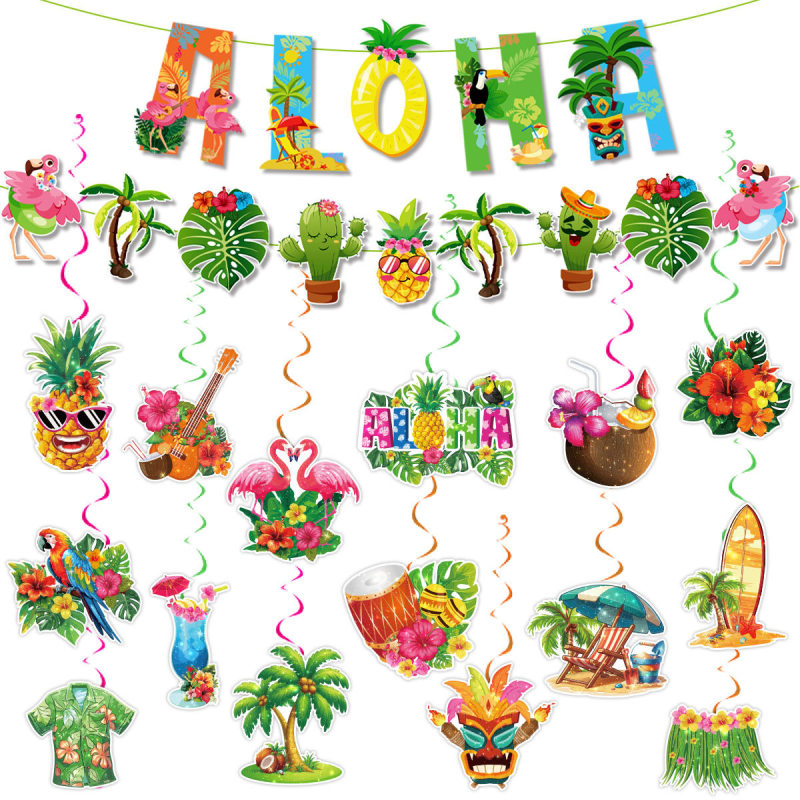 Hawaiian Party Spiral Chandelier ALOHA Flamingo Beach Party Banner Hangtag Decoration Hawaiian Party Spiral Chandelier ALOHA Flamingo Beach Party Banner Hangtag Decoration