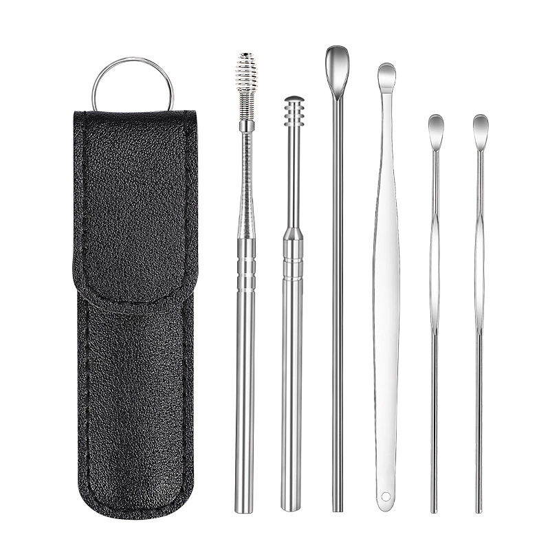 Ear Cleaning Kit, 5–6 Piece Stainless Steel Handheld Set with Carry Case, Portable for Adults