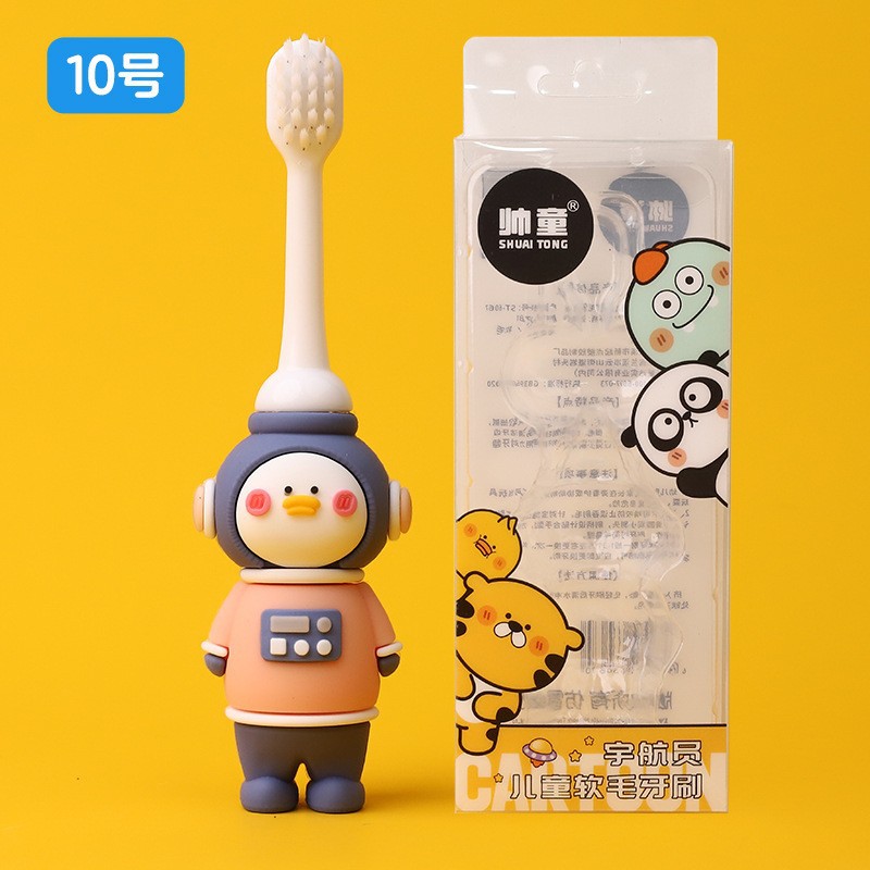 Cepillo de dientes para niños en caja, dibujos animados para bebés y niños, astronautas, cepillo de dientes de pelo suave para bebés de 3 - 12 años de edad, limpieza oral
