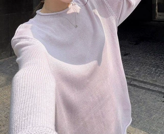 温柔卷边圆领长袖针织衫女秋季慵懒简约宽松显瘦休闲百搭套头上衣